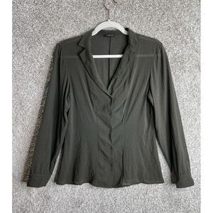 Akris‎ Punto Top Green 6 Long Sleeve Button Up V-Neck